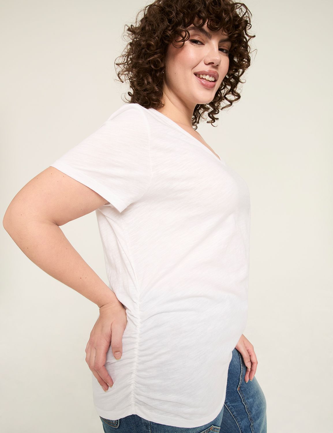 Short-Sleeve V-Neck Side-Ruched Tee | LaneBryant