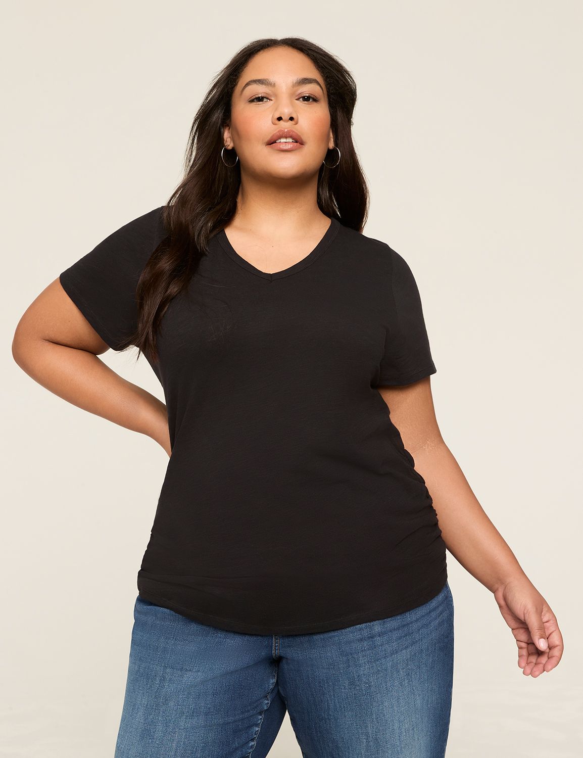 Casual Short Sleeve V-Neck Side Ruc Product Image 1