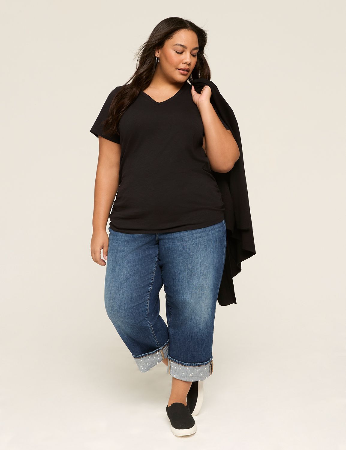 Casual Short Sleeve V-Neck Side Ruc Product Image 3