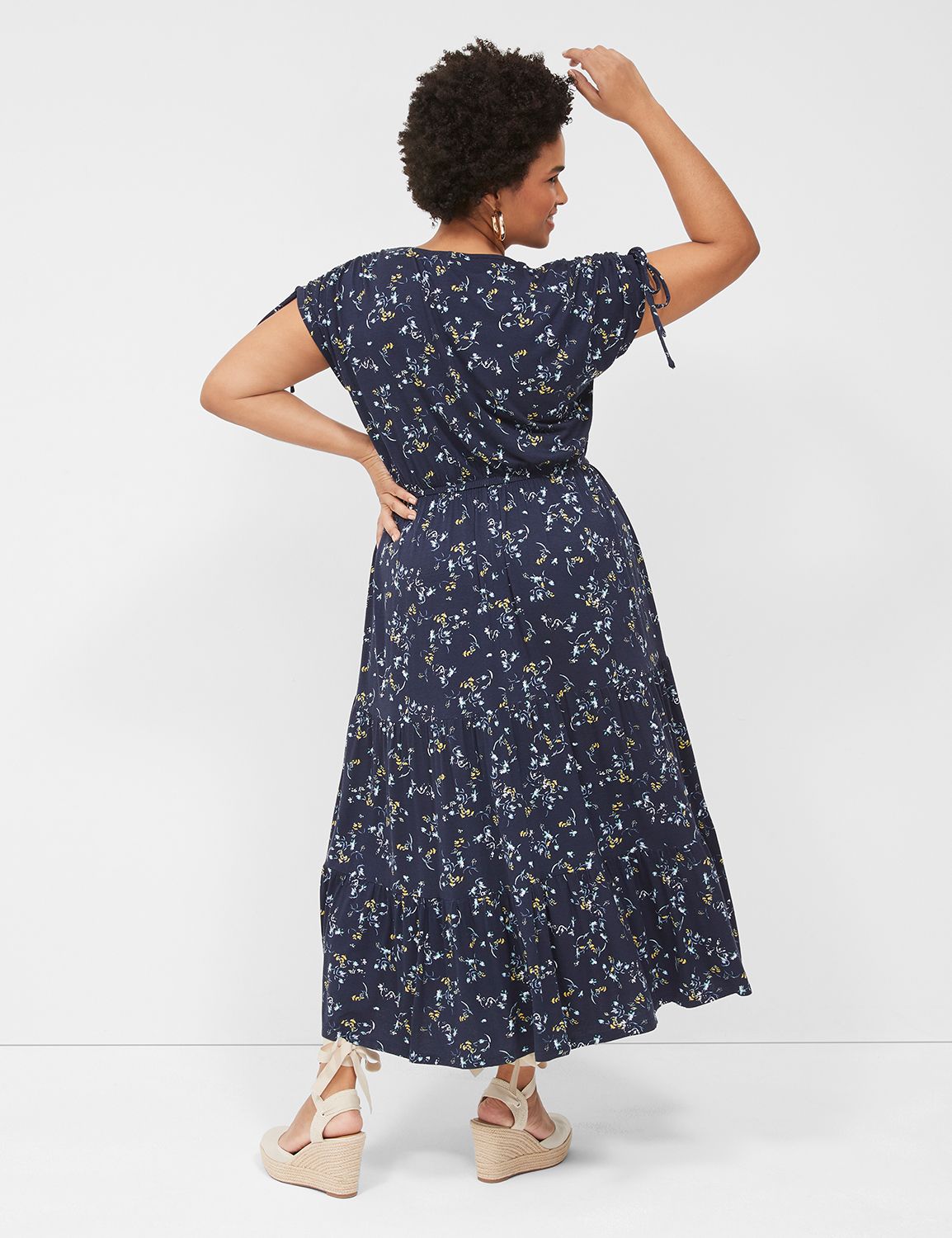 Bahamas Unique Print Dolman Long Sleeve Ruched Slit Midi Dress
