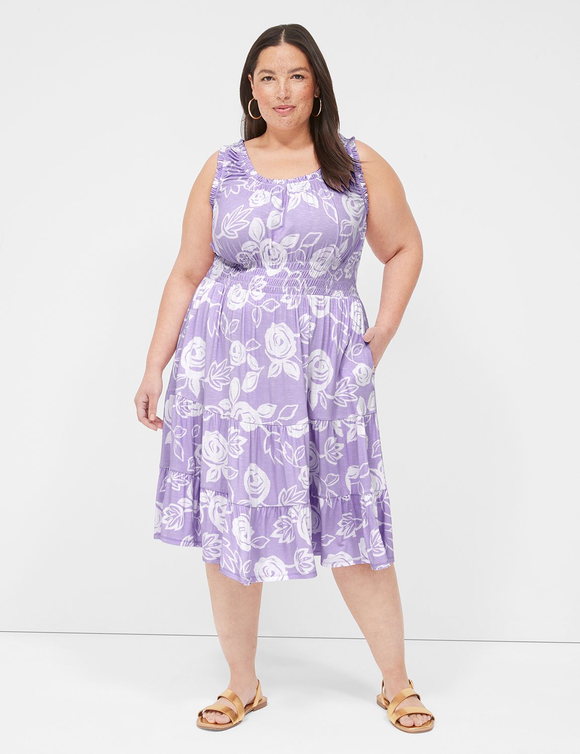 Scoop Ruffle-Neck Smocked-Waist Jersey Dress | LaneBryant