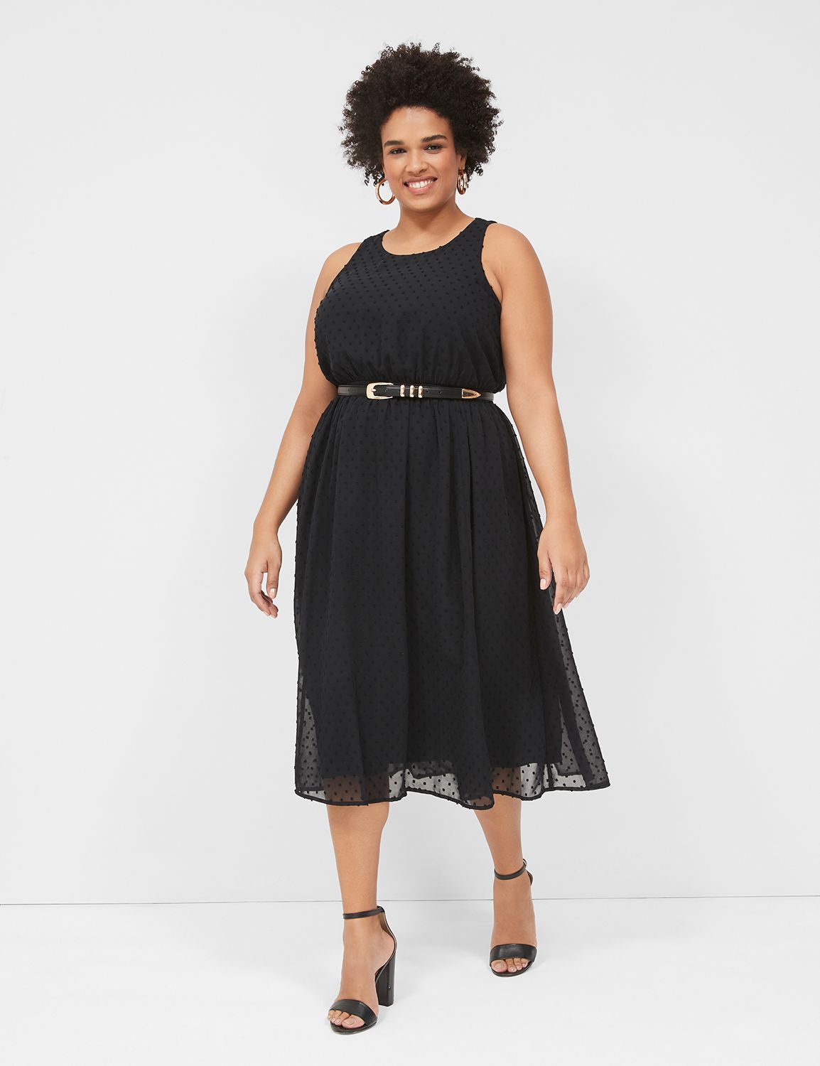 Crew-Neck Fit & Flare Clip Dot Midi Dress | LaneBryant