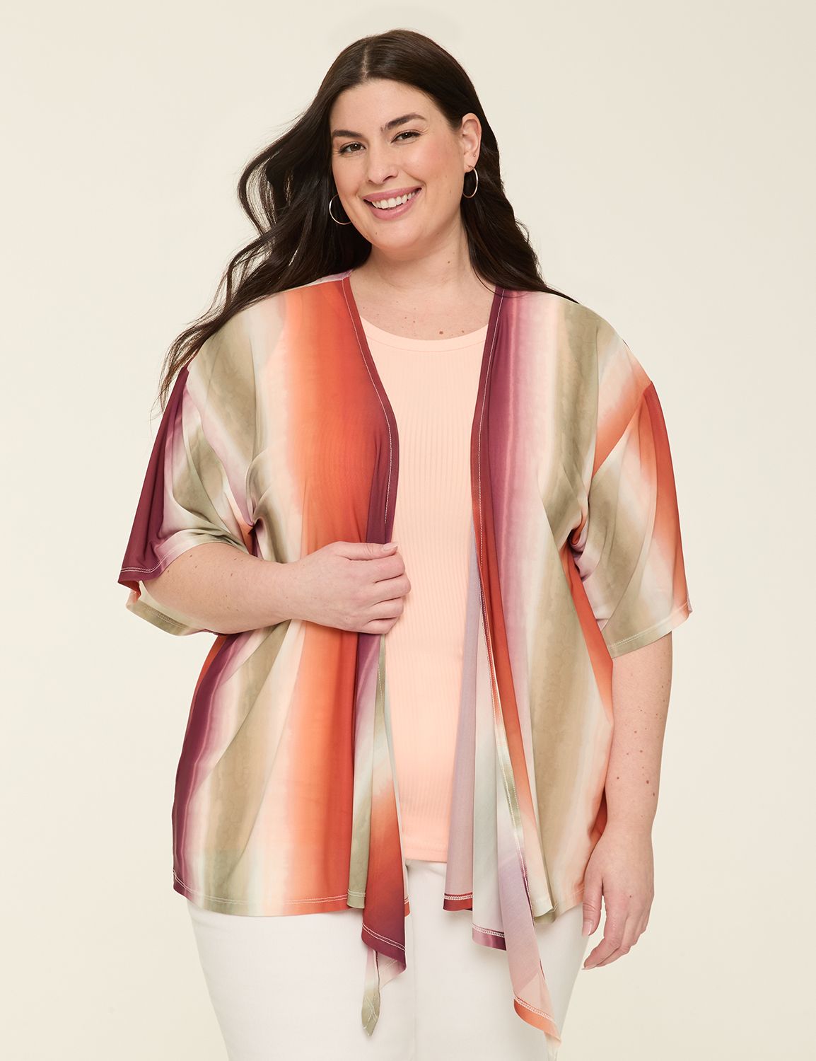 Kimono-Sleeve Tie-Front Mesh Overpiece