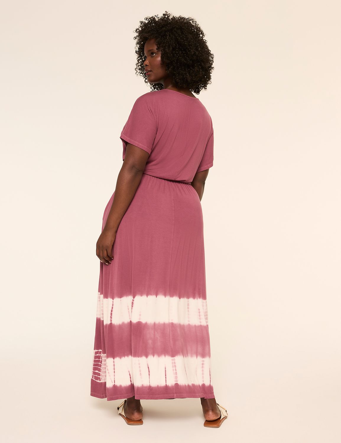 Dolman-Sleeve V-Neck Tie-Dye Dress
