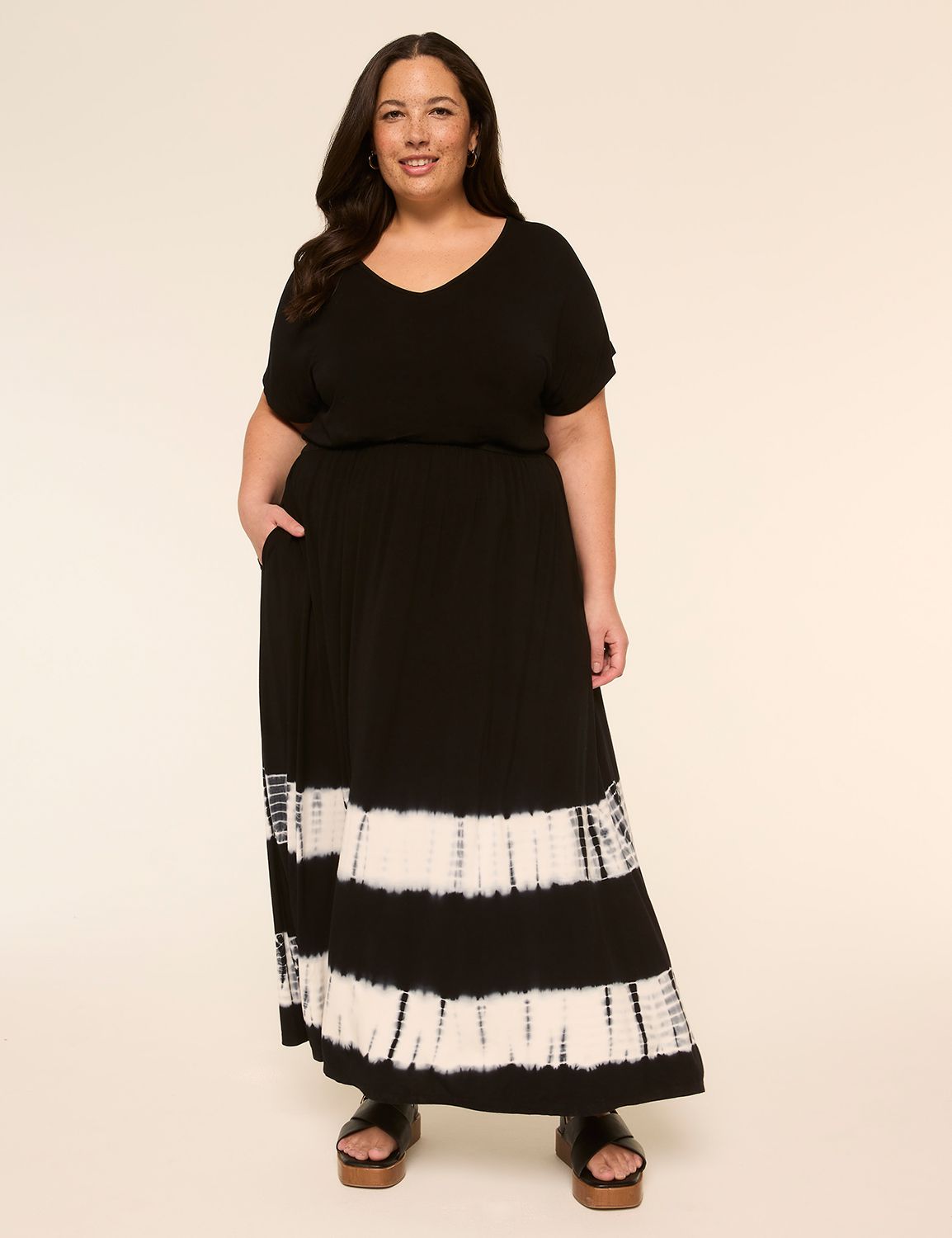 Dolman-Sleeve V-Neck Tie-Dye Dress