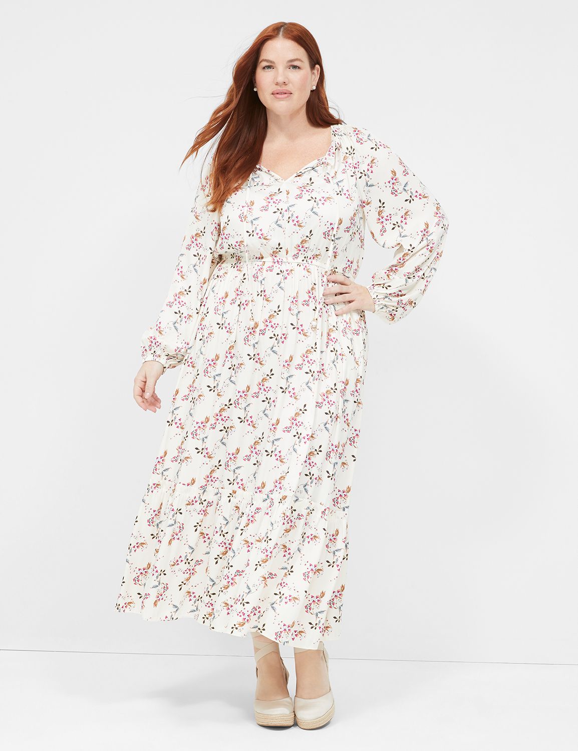 Long Blouson Sleeve Tiered Maxi Dre | LaneBryant