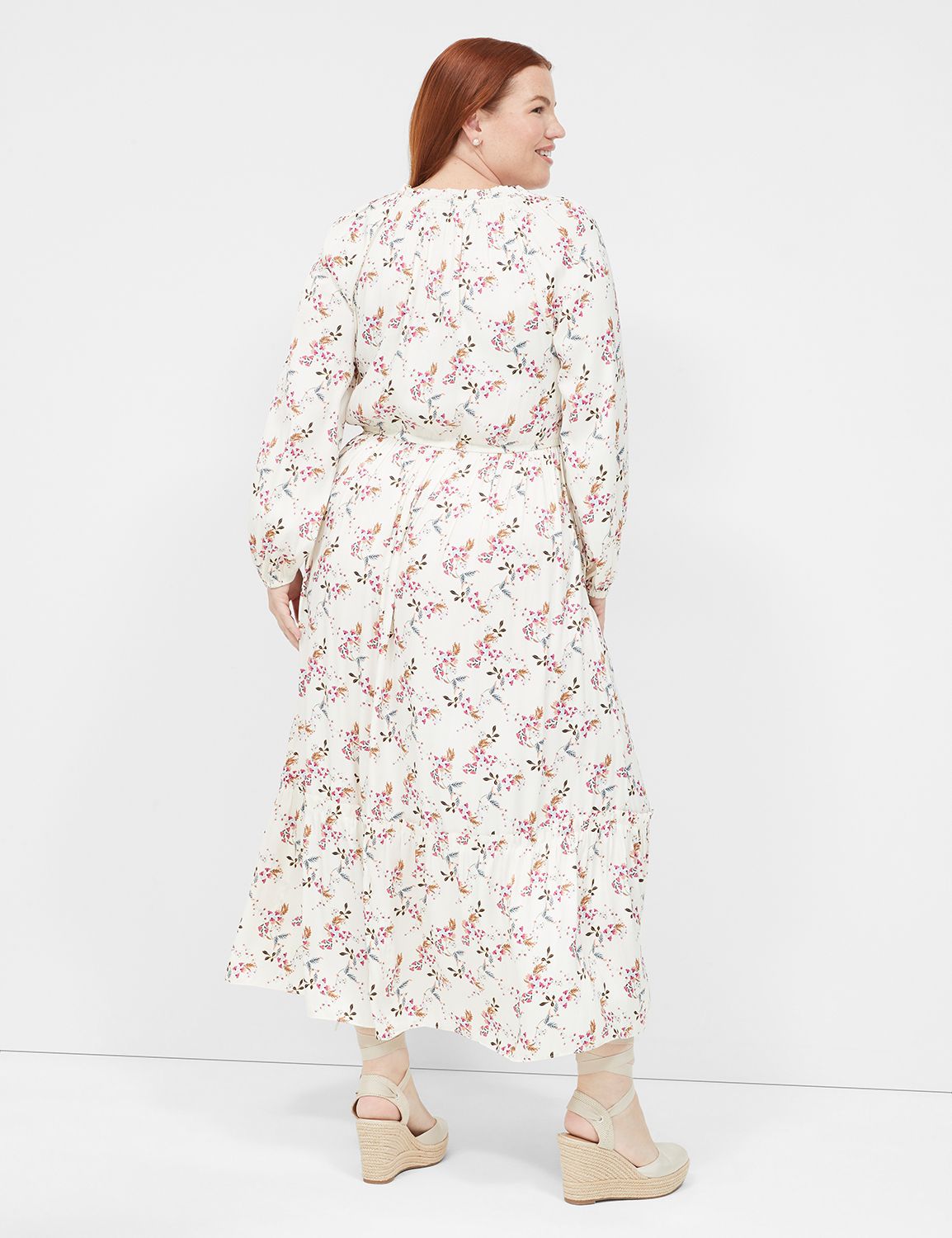 Lane Bryant Blouson-Sleeve Shawl-Collar Wrap Dress Ikat Floral