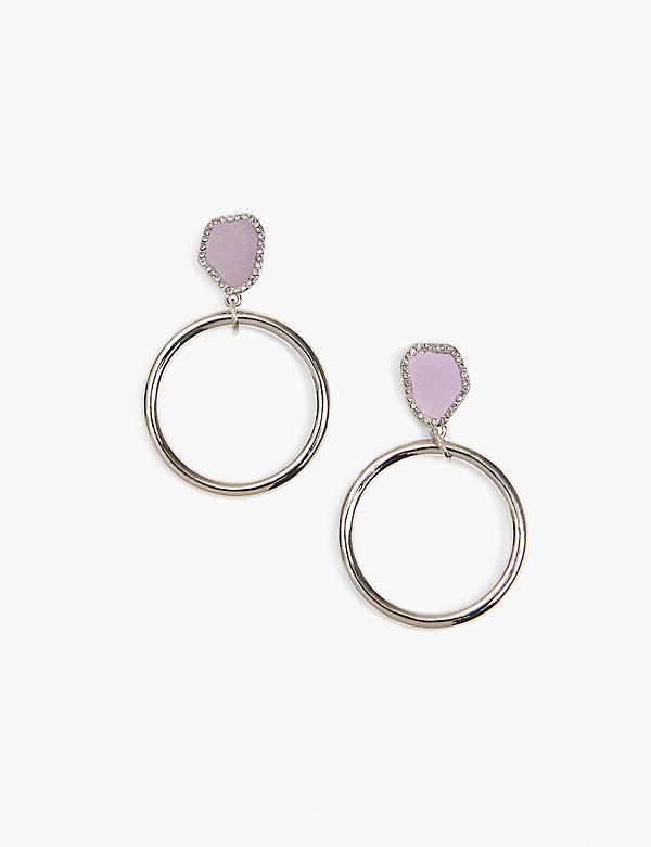 Purple Druzy Circle Drop Earrings