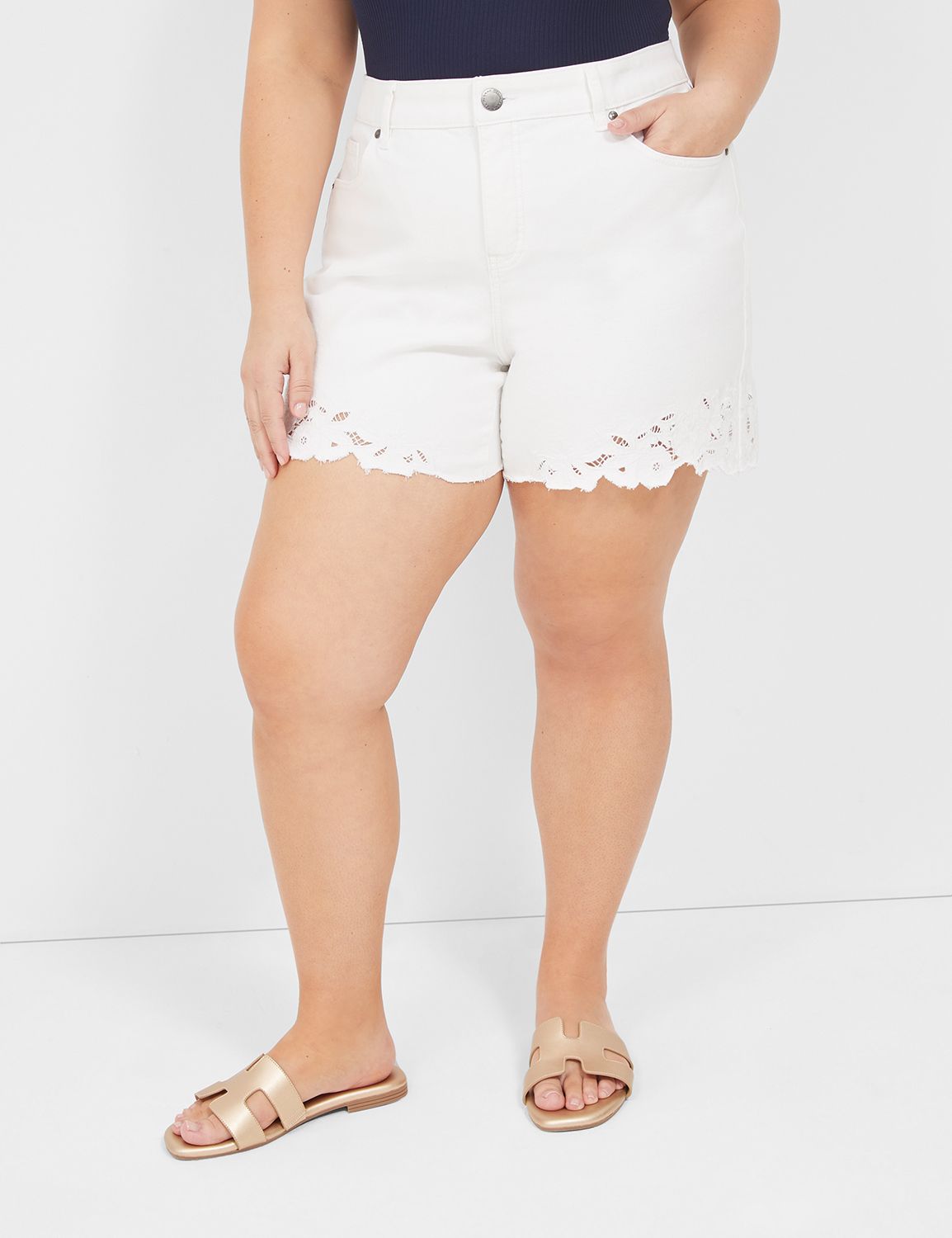 Boyfriend Fit Jean Short With Embroidered Hem LaneBryant