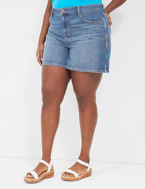 Pride Boyfriend Fit Jean Short With Embroidery