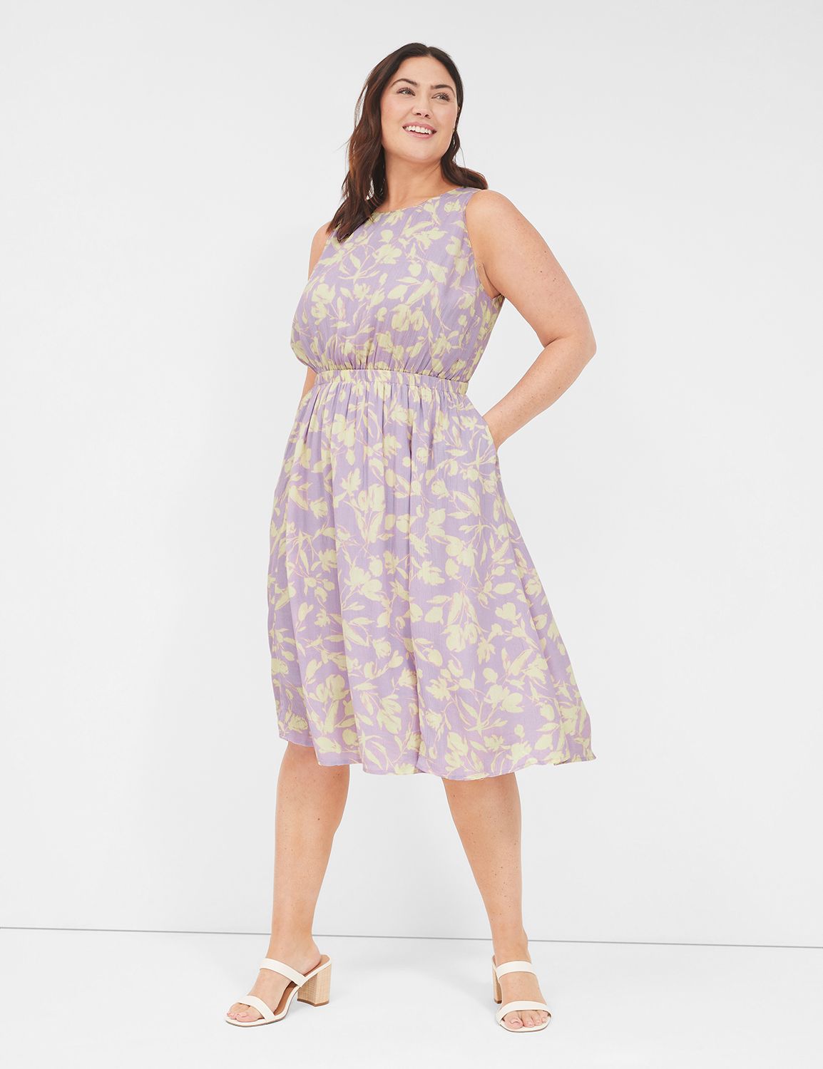 Crew Neck Fit Flare Midi Dress LaneBryant