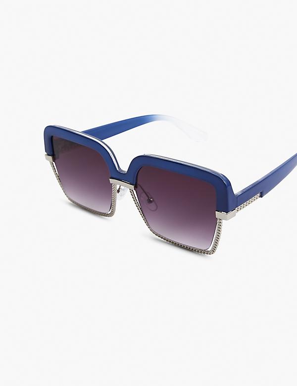 Blue & Silvertone Chain Square Sunglasses