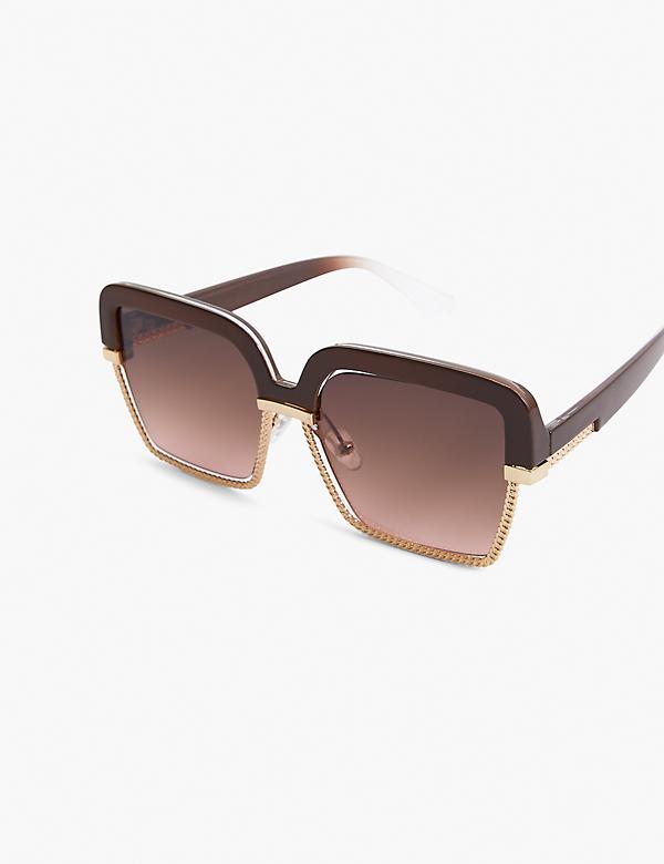 Brown & Goldtone Chain Square Sunglasses