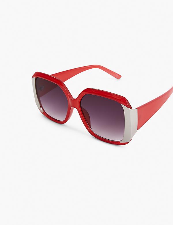 Red With Silvertone Square Sunglasses