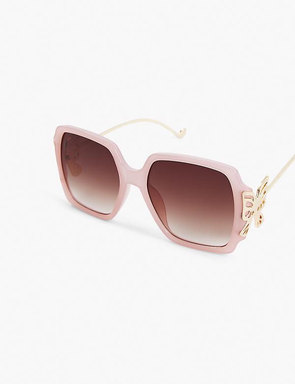 Pink Butterfly-Detail Square Sunglasses