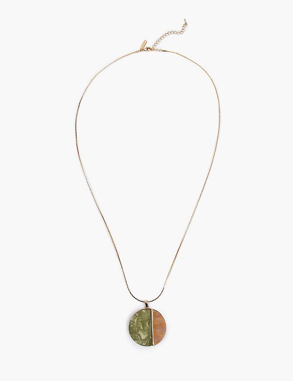 Green Resin & Metal Pendant Necklace