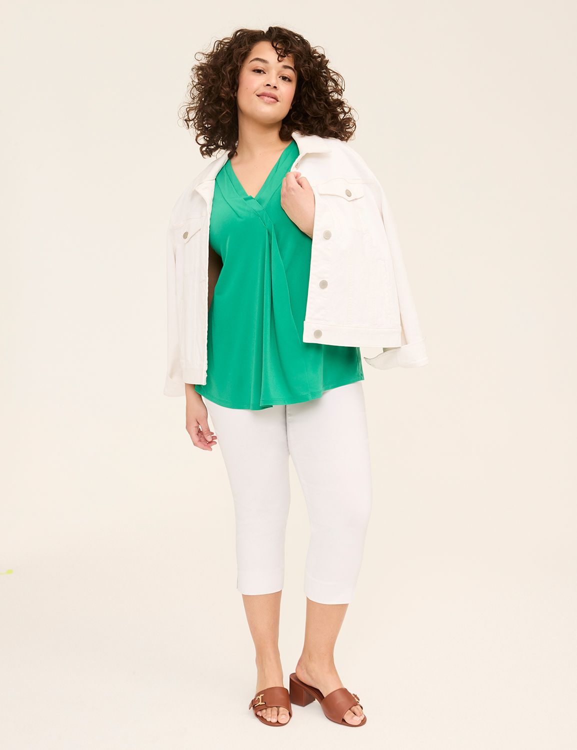 Sleeveless V-Neck Matte Jersey Plea Product Image 3