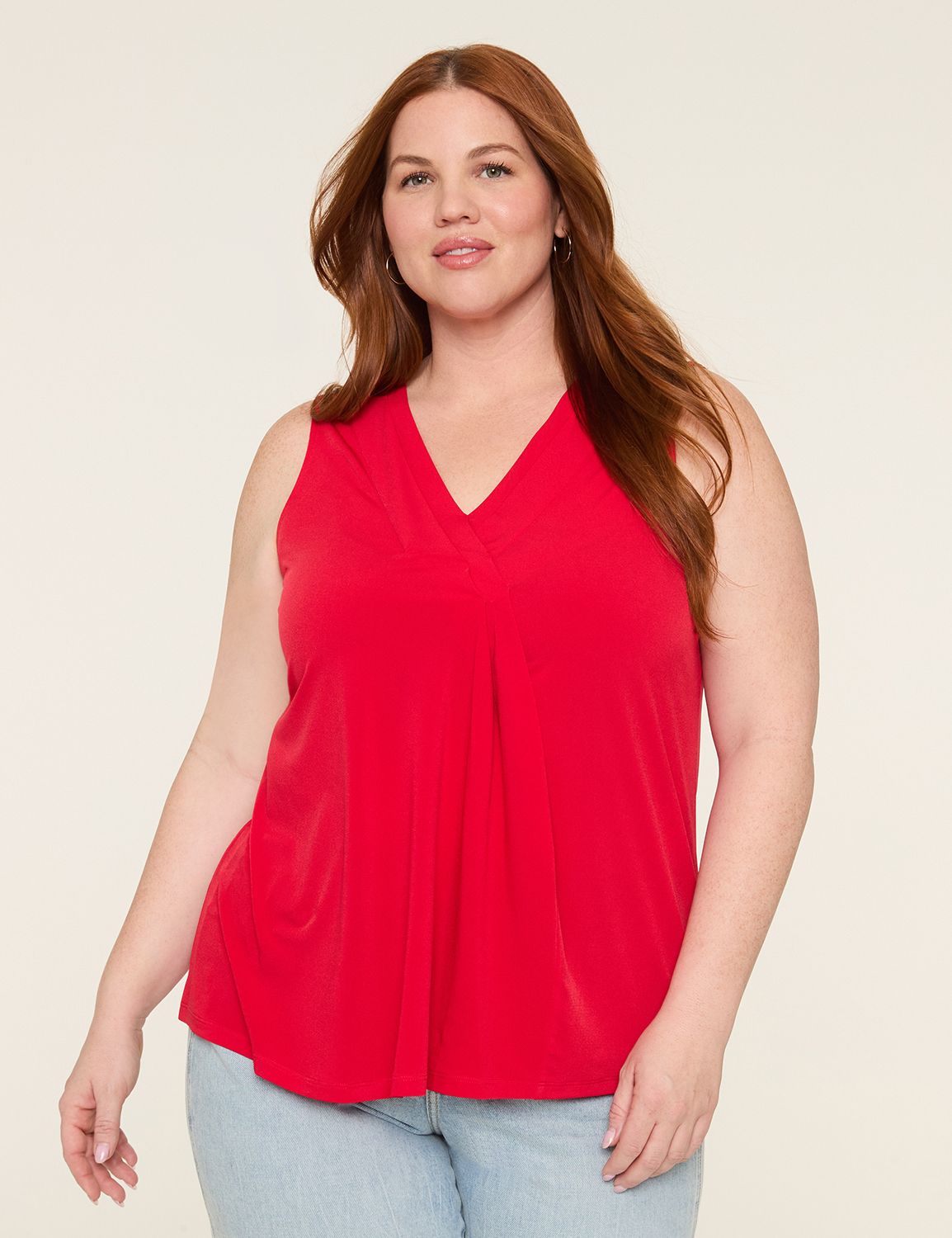 Swing Sleeveless Pleat-Front Top