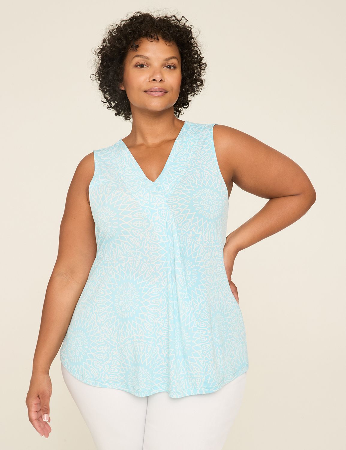 Sleeveless VNeck Matte Jersey Pleat Product Image 1