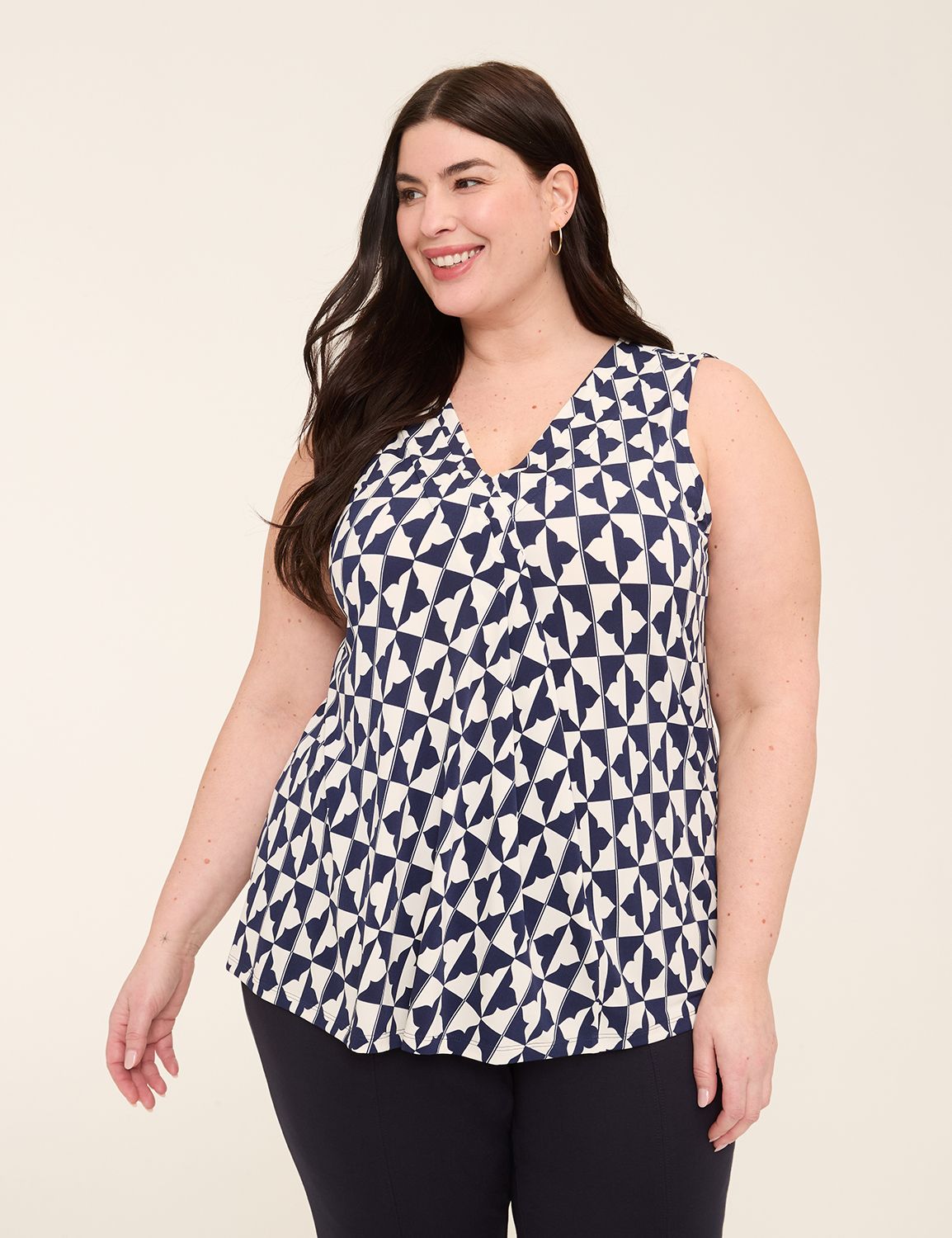 Swing Sleeveless Pleat-Front Top