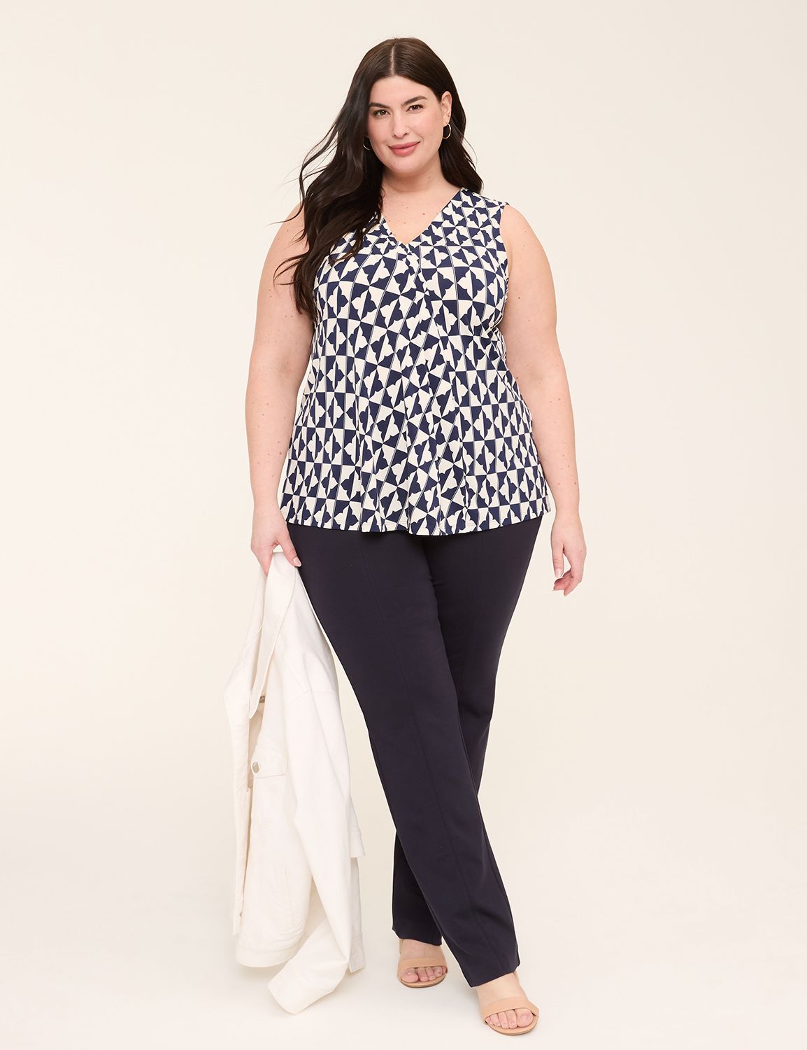Sleeveless V-Neck Matte Jersey Plea Product Image 3