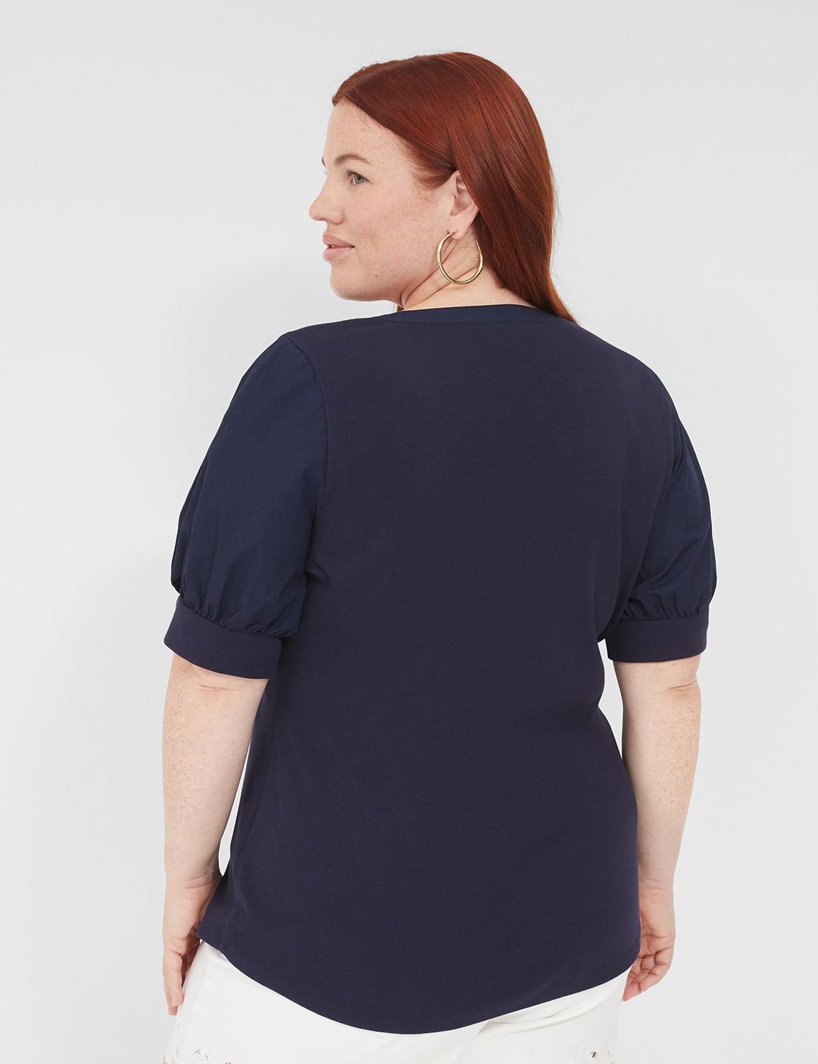 Classic Elbow Sleeve Split Neck Top | LaneBryant