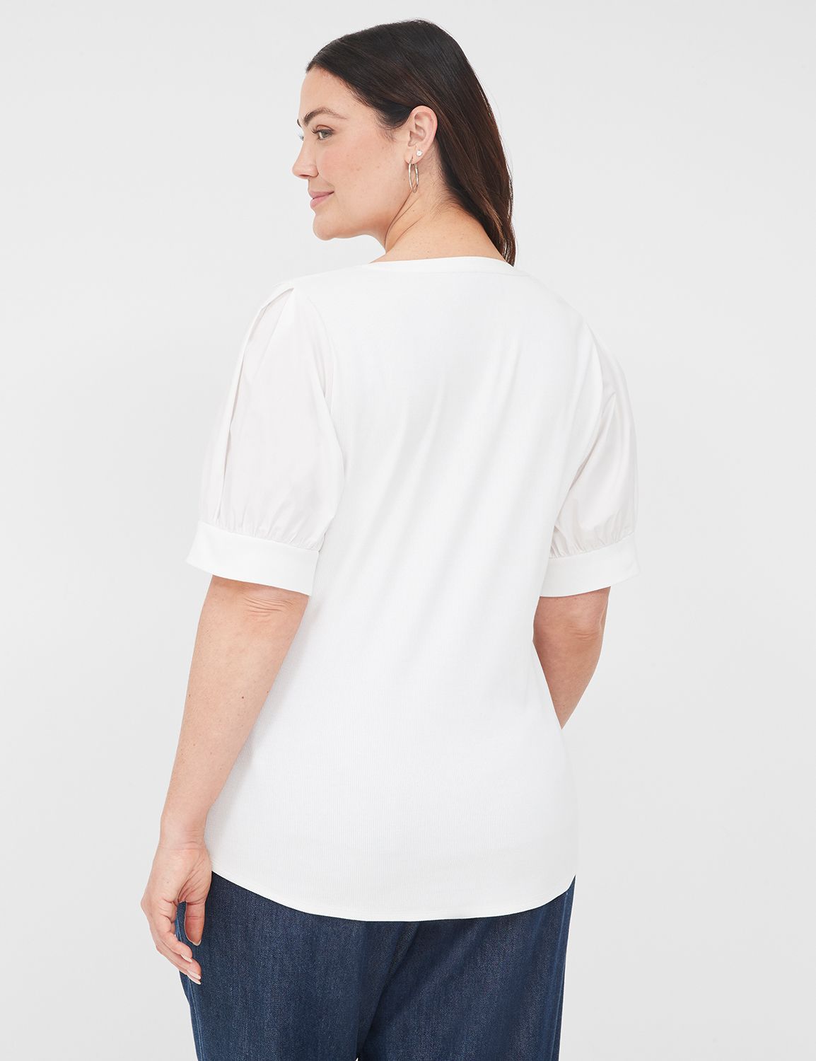Classic Elbow Sleeve Split Neck Top Product Image 2