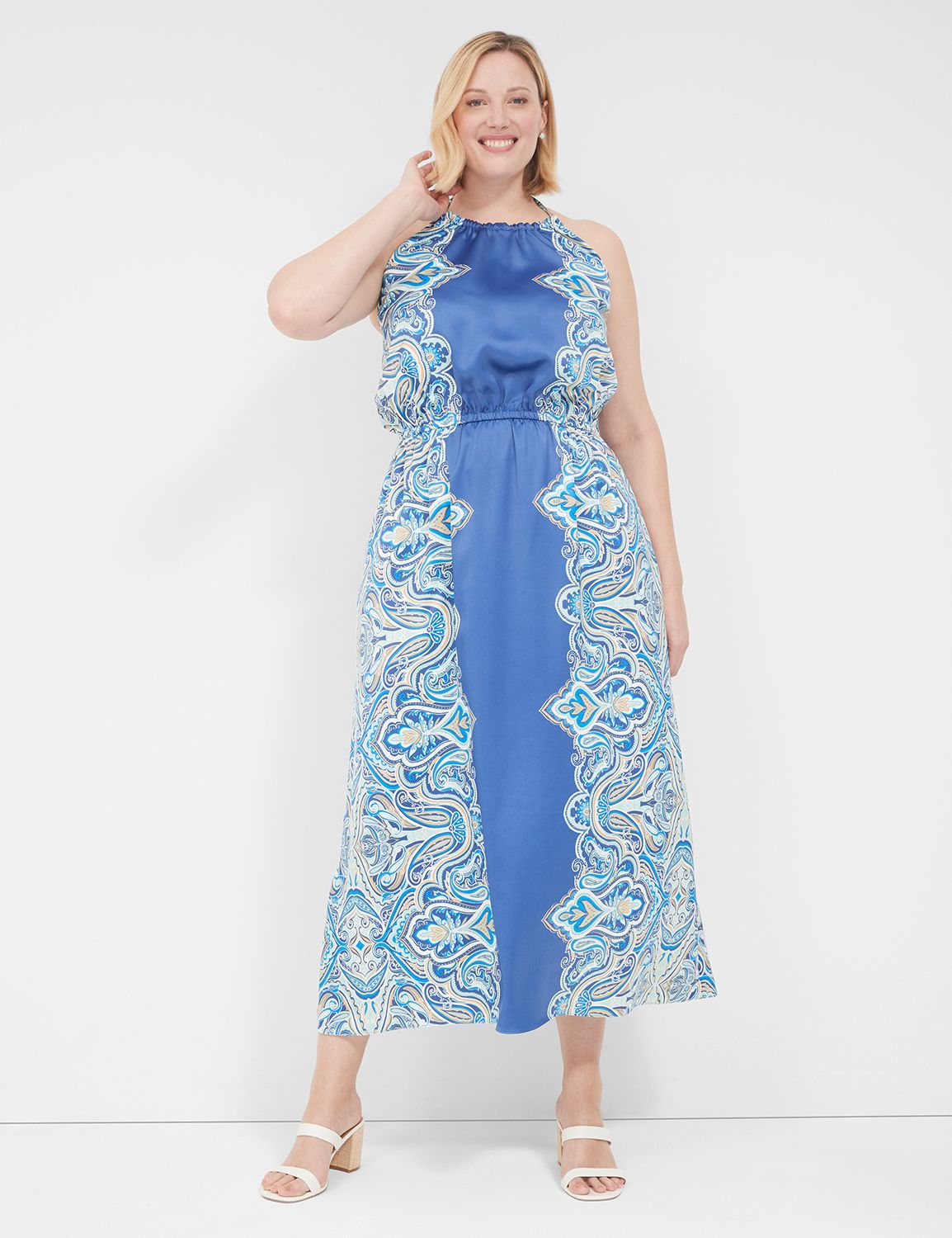 SLEEVELESS HALTER BIAS CHECK MAXI 1 Product Image 1