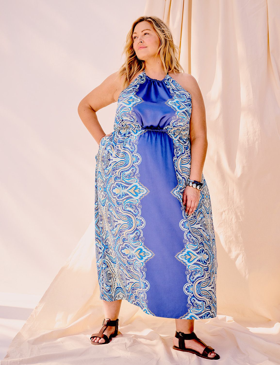 Satin Halter Neck Maxi Dress Lanebryant