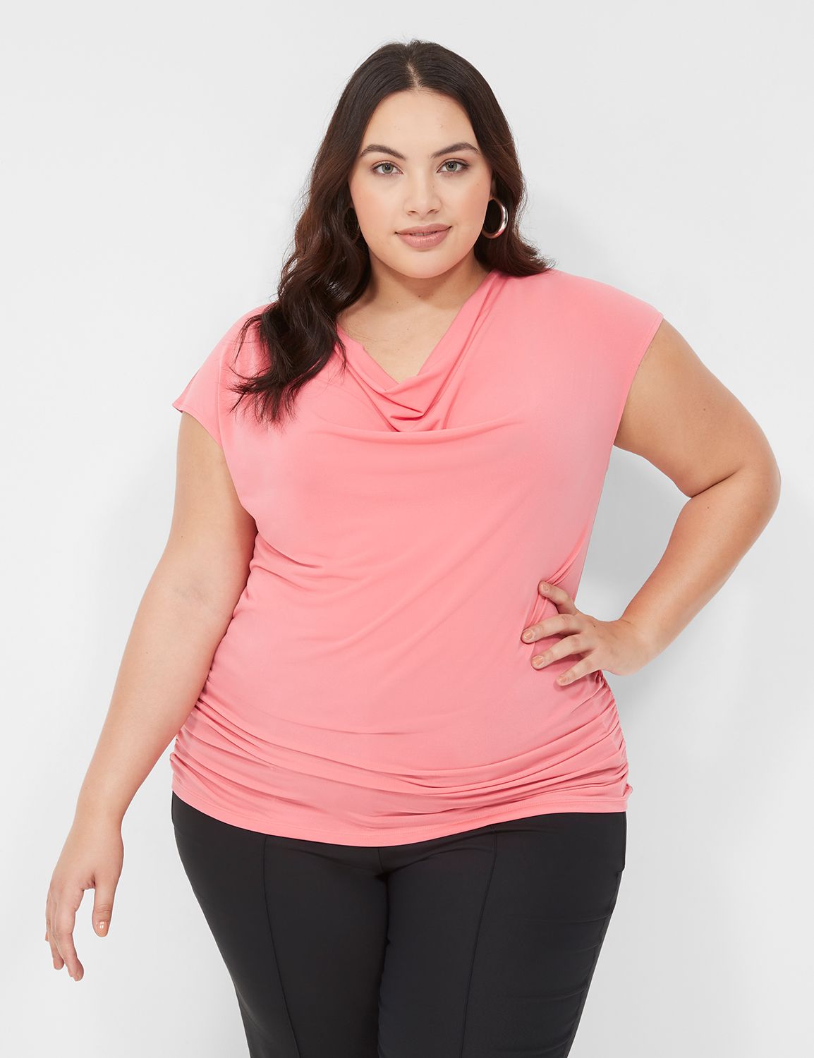 Short Sleeve Matte Jersey Cowl Side | LaneBryant