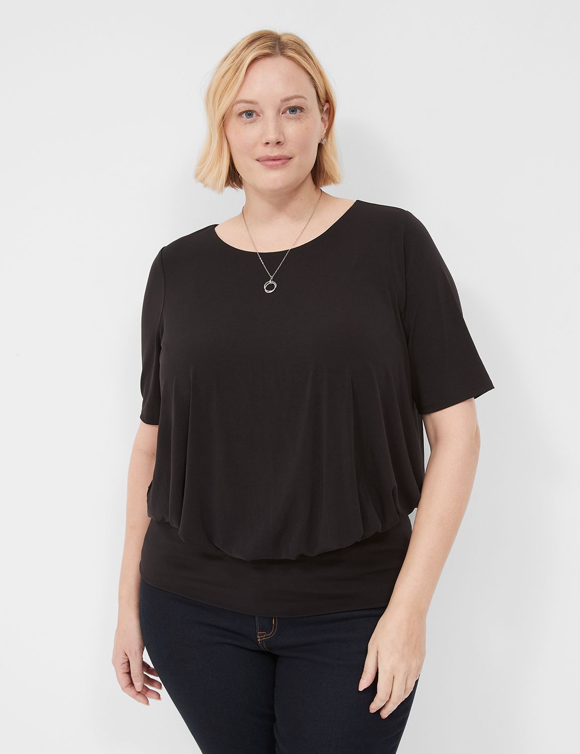 
Short-Sleeve Banded-Bottom Top
