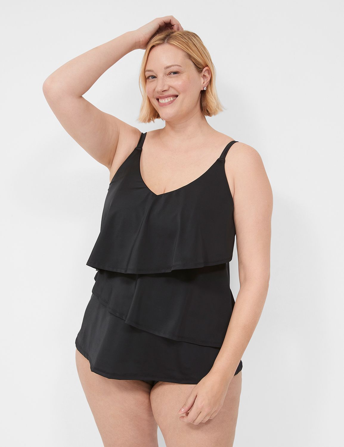 Lane Bryant No-Wire Blouson Swim Tankini Top Black