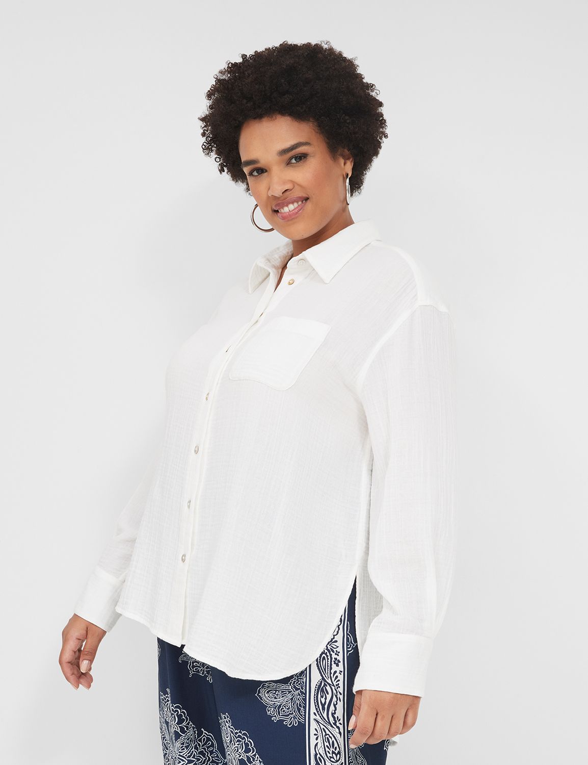 Gauze Button-Down Beach Top