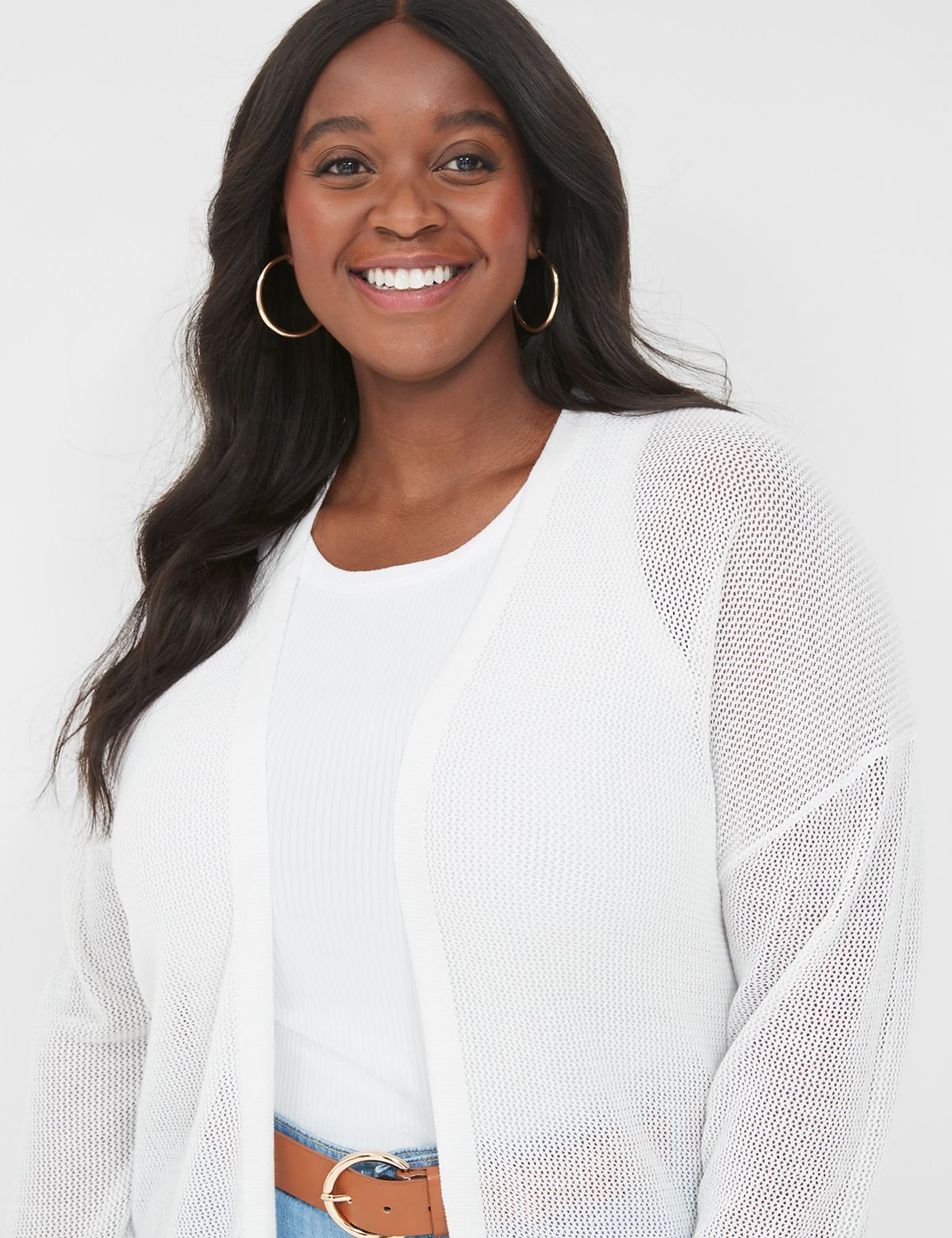 Classic Long Sleeve Open Front Mesh | LaneBryant