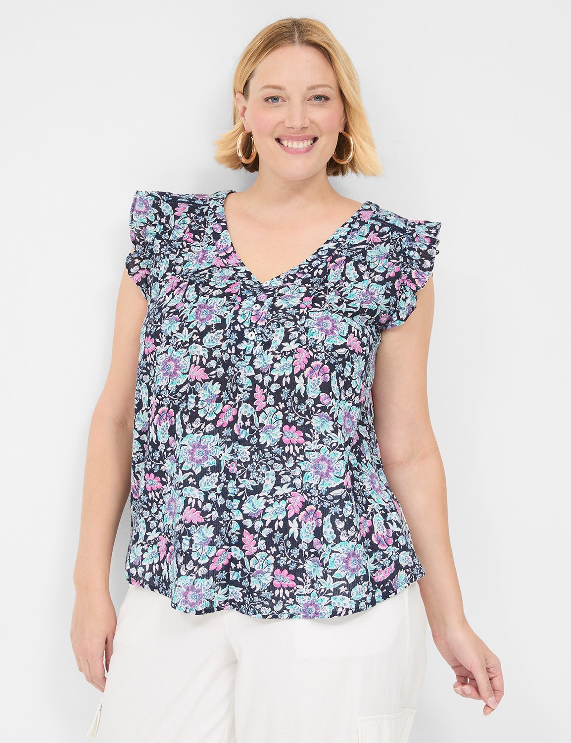 Casual Classic Cap Sleeve Flutter V Product Image 1