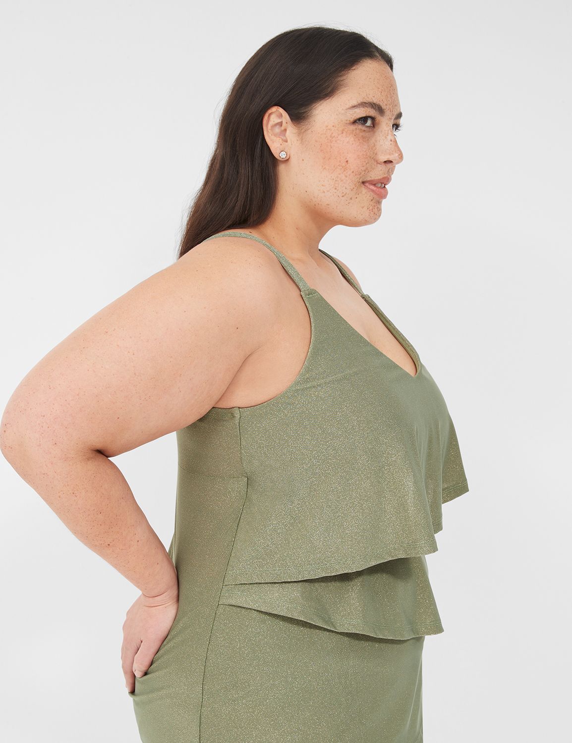 Lurex No-Wire Three-Tier Tankini Top | LaneBryant