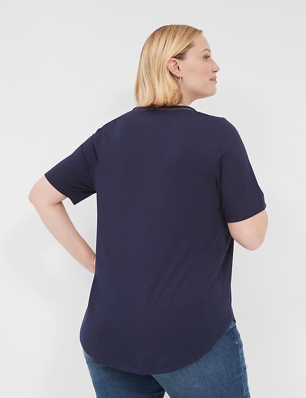 Perfect Sleeve V-Neck Trim-Detail Tee
