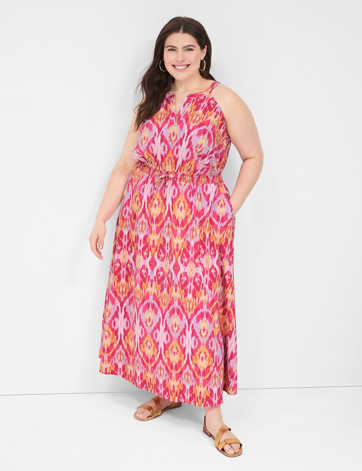Split-Neck Tie-Waist Maxi Dress | LaneBryant