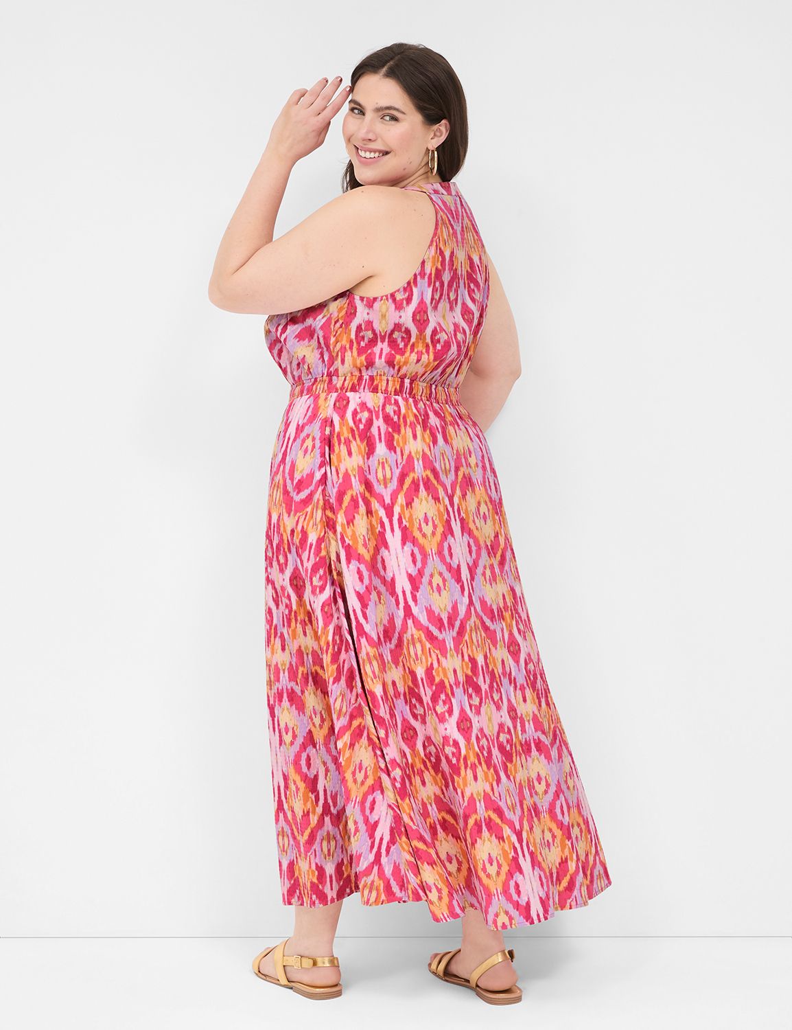 Split-Neck Tie-Waist Maxi Dress