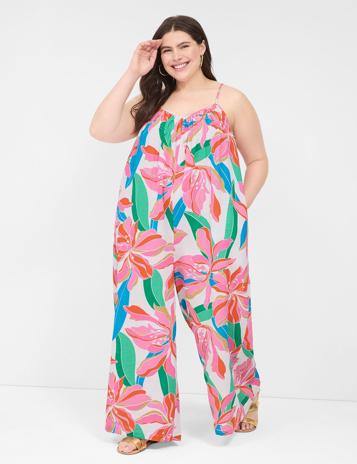 Sleeveless Smocked V-Neck Jumpsuit