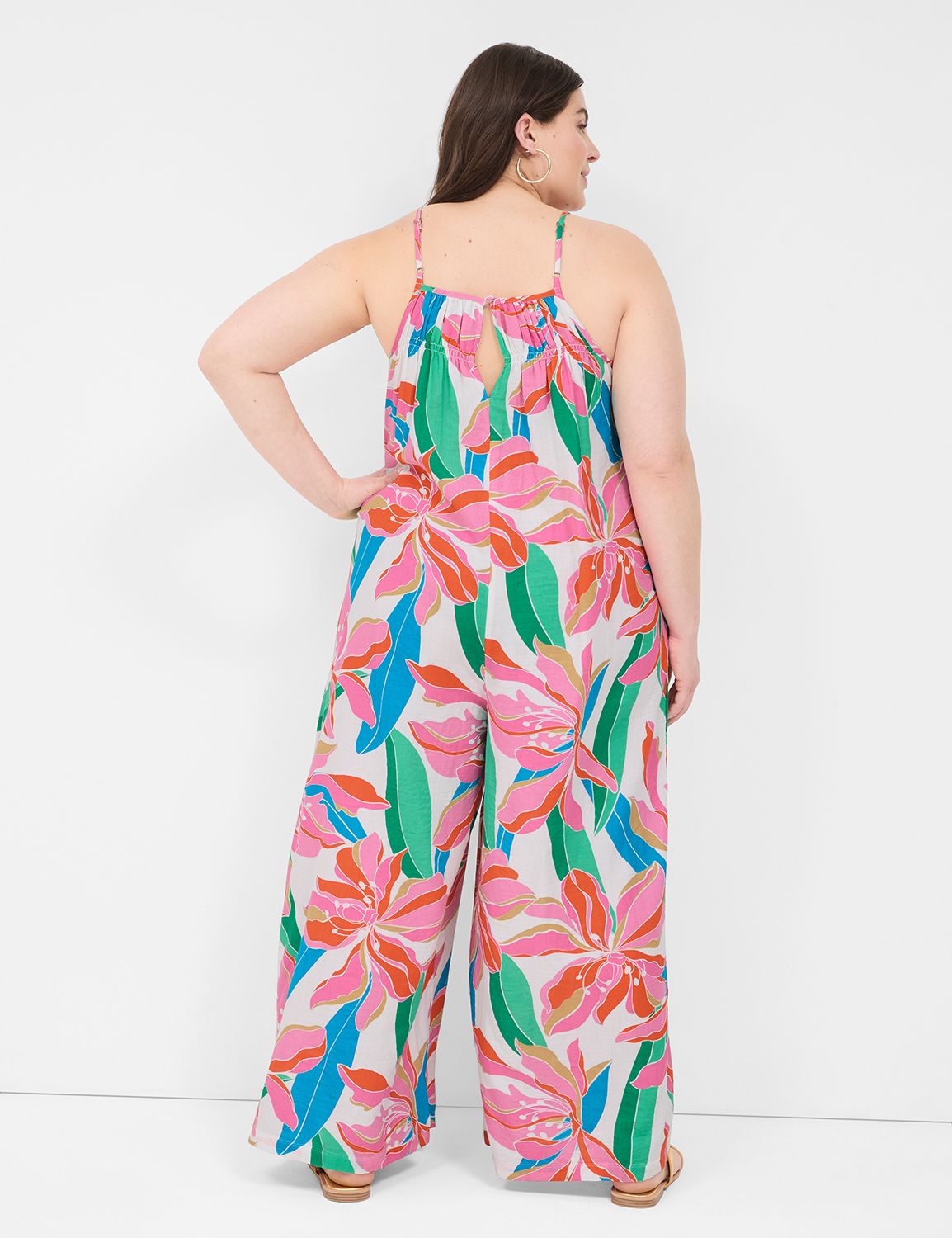 Dark Blue Smocked Waist Notch Neck Crepe Jumpsuit