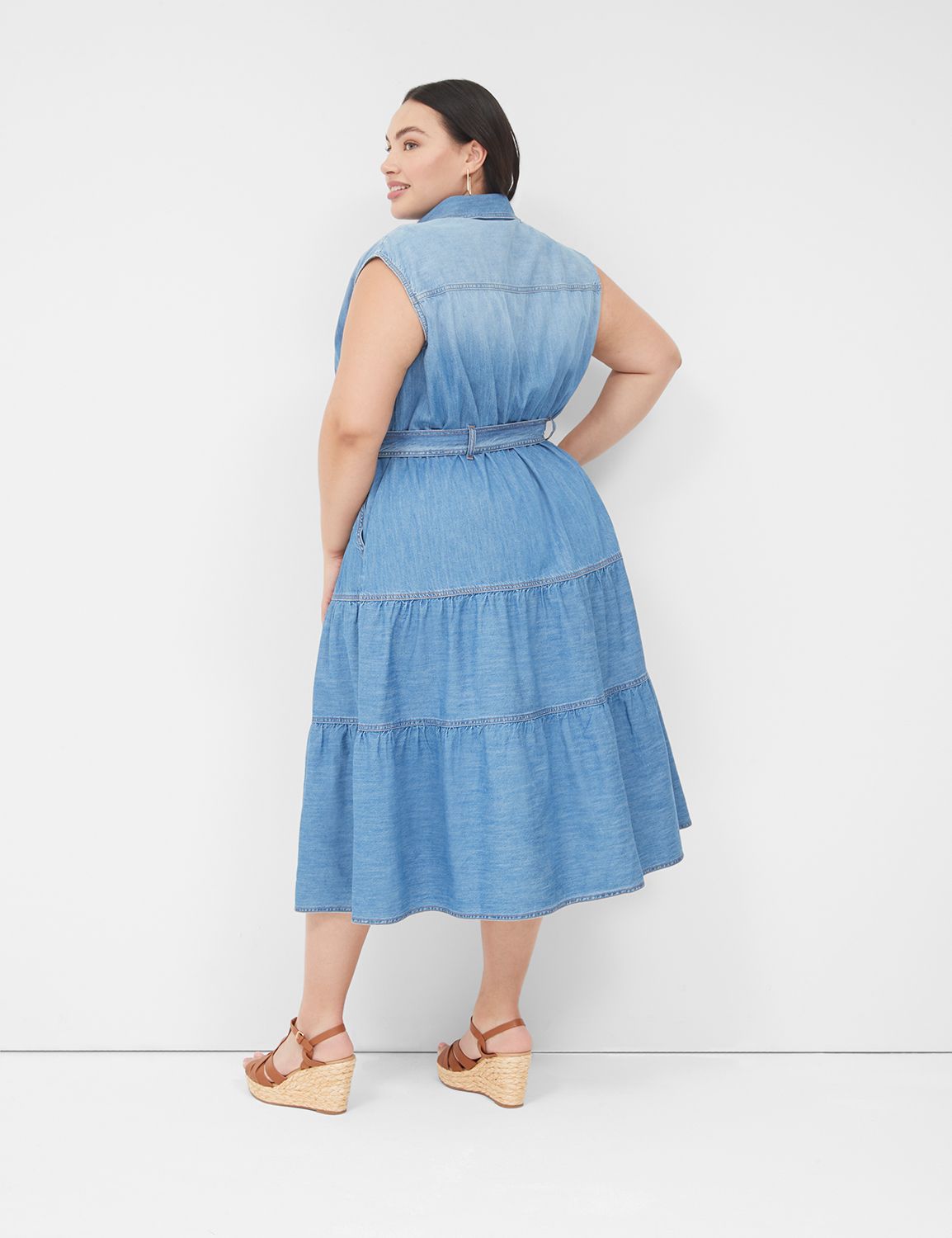 Denim Tiered Midi Dress