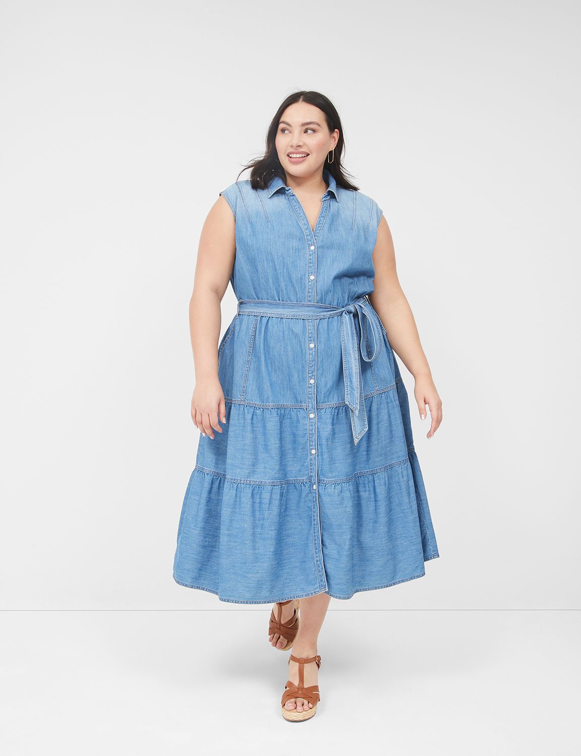 NEW NWT LANE BRYANT Plus Size Chambray Off the Shoulder Dress Denim on sale 14 16 1X