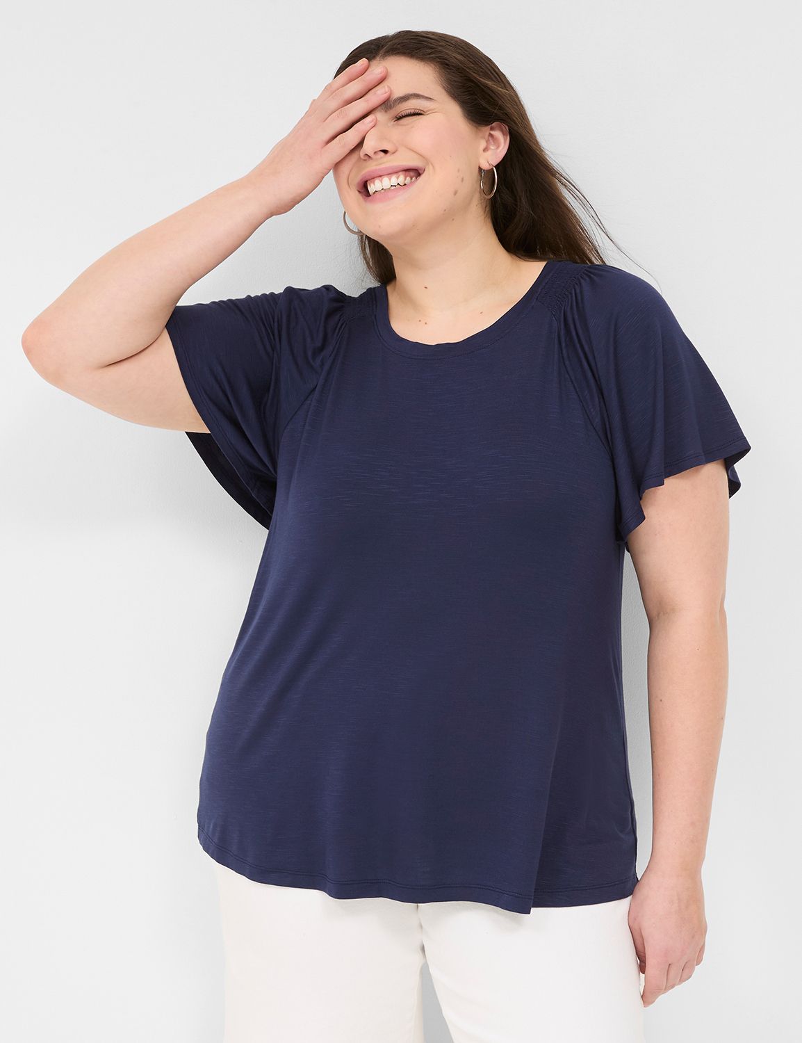 WV Flutter Sleeve Smocked Top S 114 Product Image 1