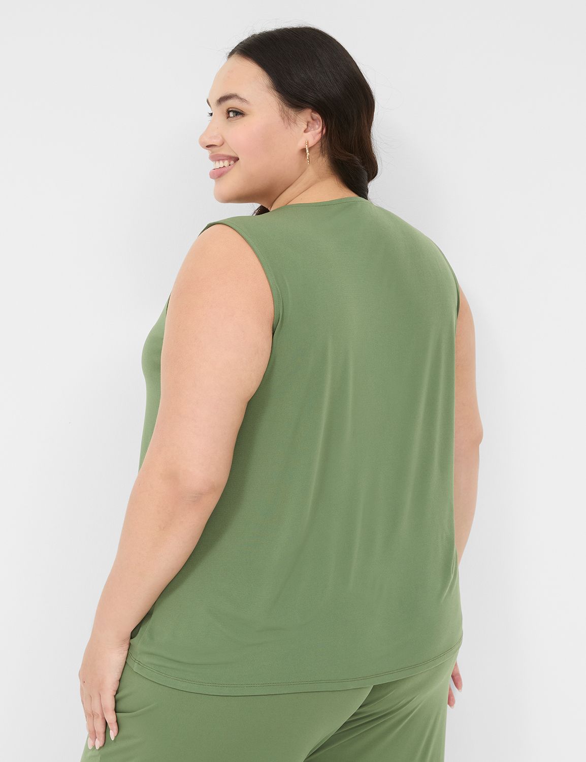Sleeveless VNeck Matte Jersey Pleat Product Image 2