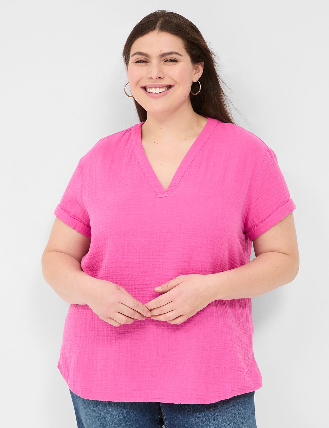 Relaxed Short Sleeve Deep Vneck Pop Product Image 1