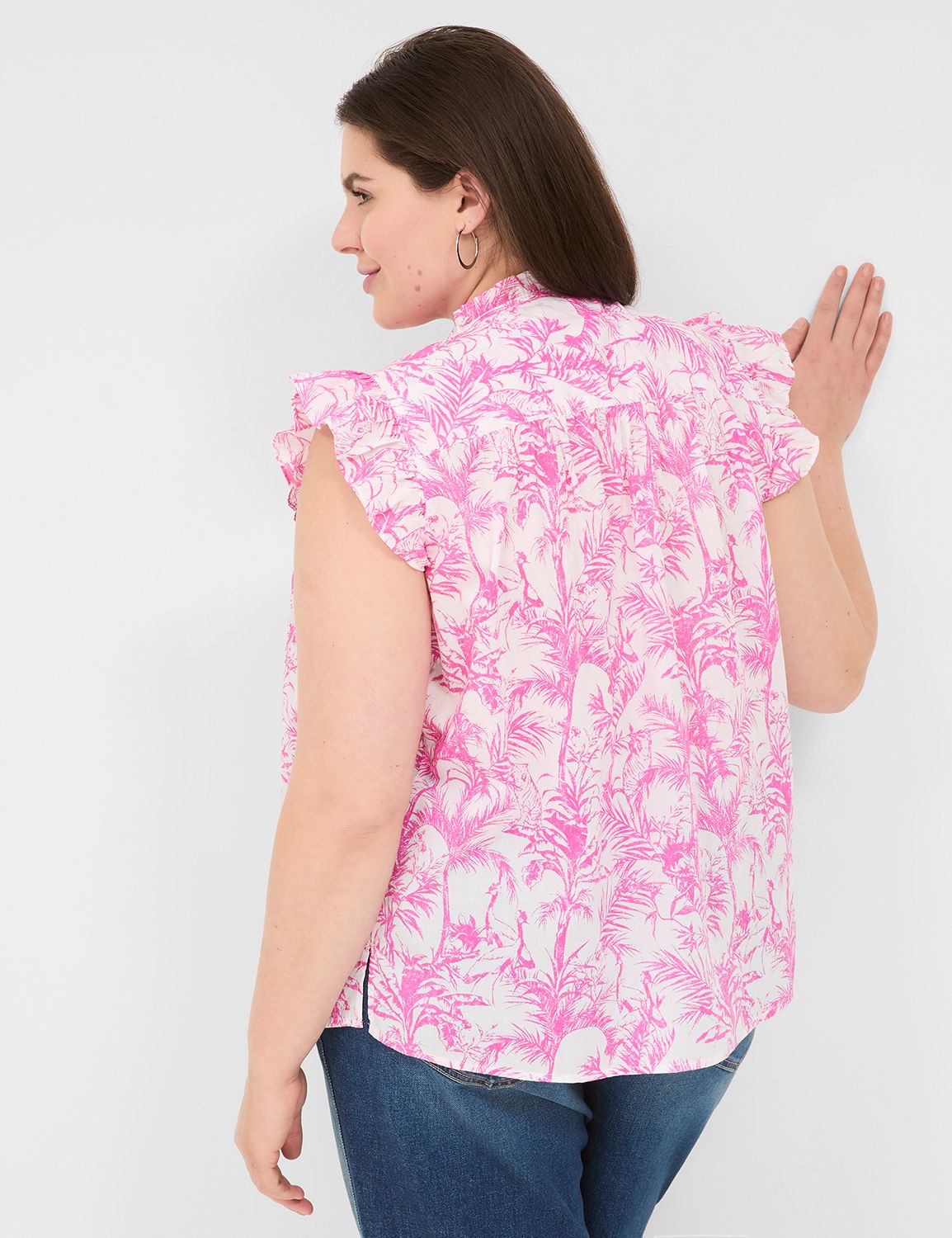 Embroidered Square Neck Flutter Sleeve Blouse