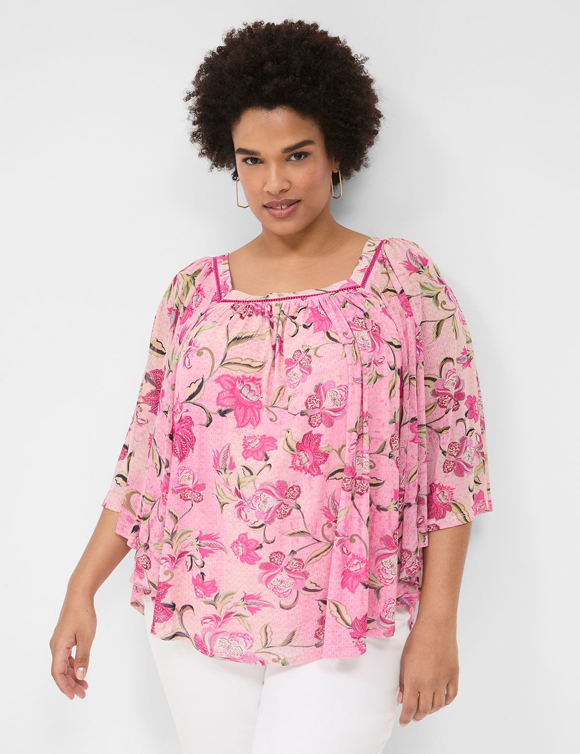 Relaxed Short Sleeve Square Neck Tr | LaneBryant