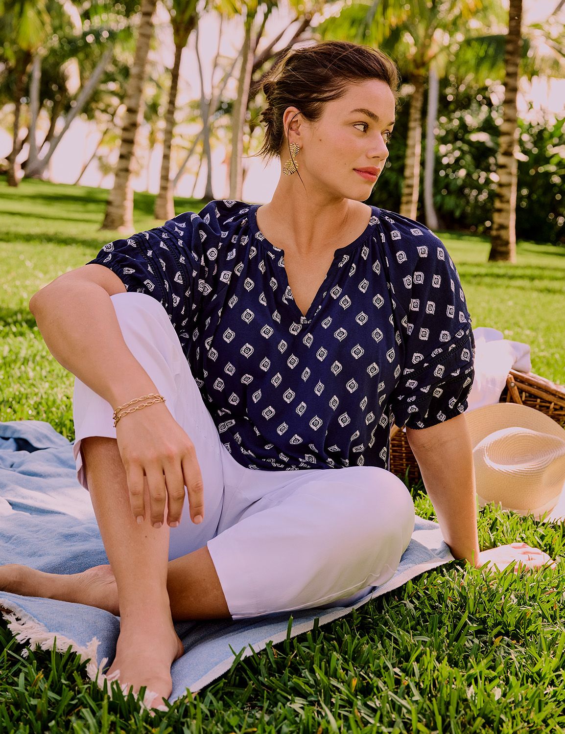 Relaxed V-Neck Knit & Woven Top | LaneBryant