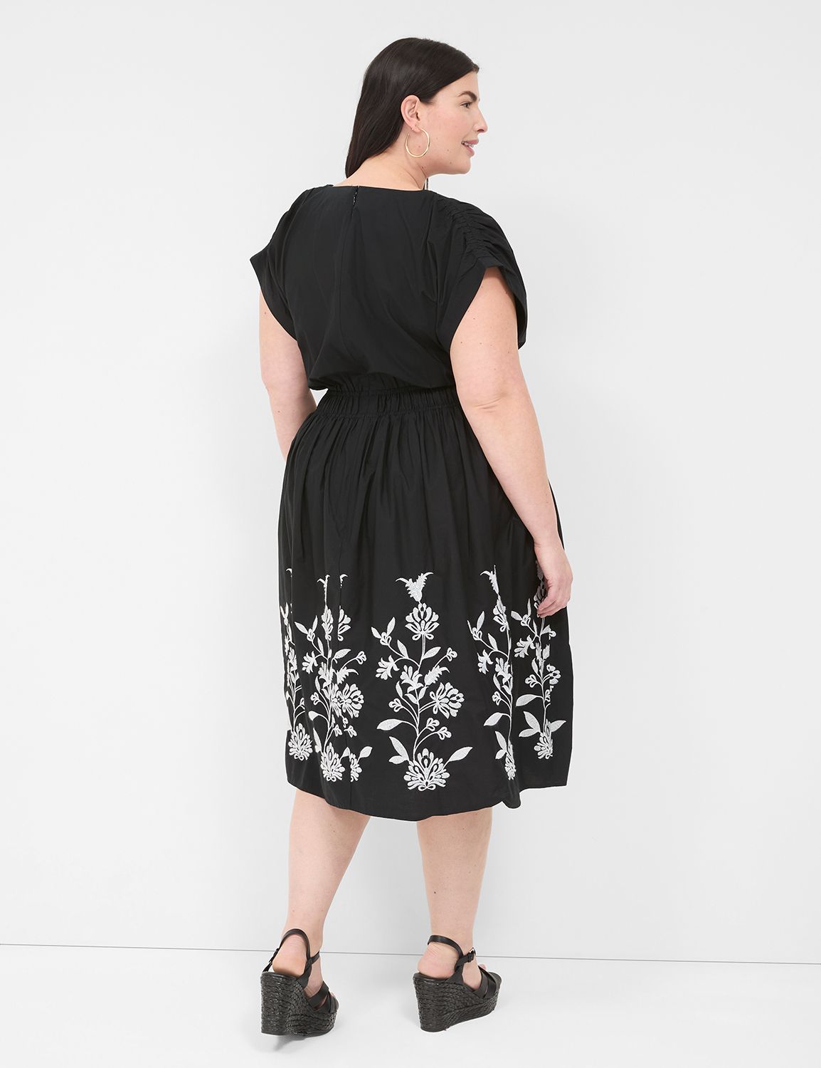 Embroidered Shirred-Shoulder Double-Waist Dress